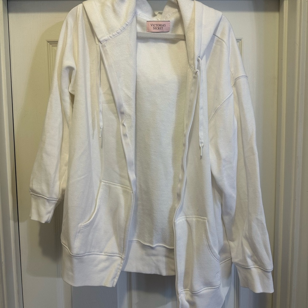 NWOT white Victorias Secret full zip hooded sweatshirt